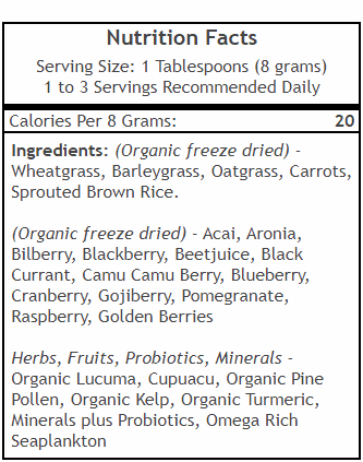 New Earth Green Powder Superdrink bnutritional facts